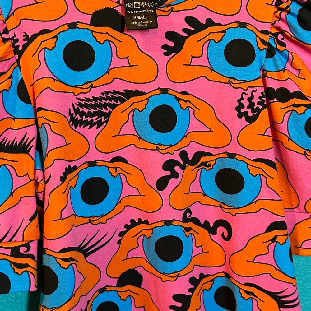Nooworks Pink Orange Blue Eye-Print Short Sleeve Tee - Picture 4 of 5
